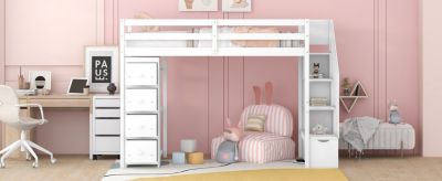 Twin Loft Bed with Drawers & Stairs, Shelves