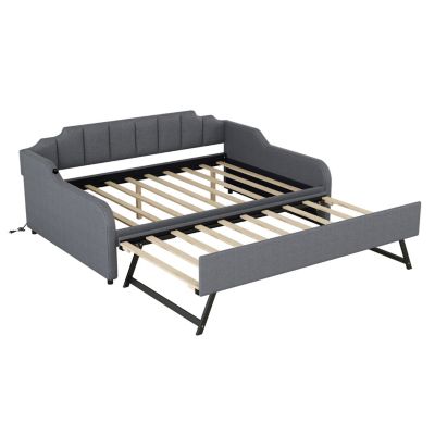 Upholstered Daybed with Trundle & USB Charging