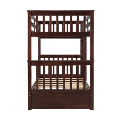 Twin Over Twin White Wooden Ladder Storage Bunk Bed