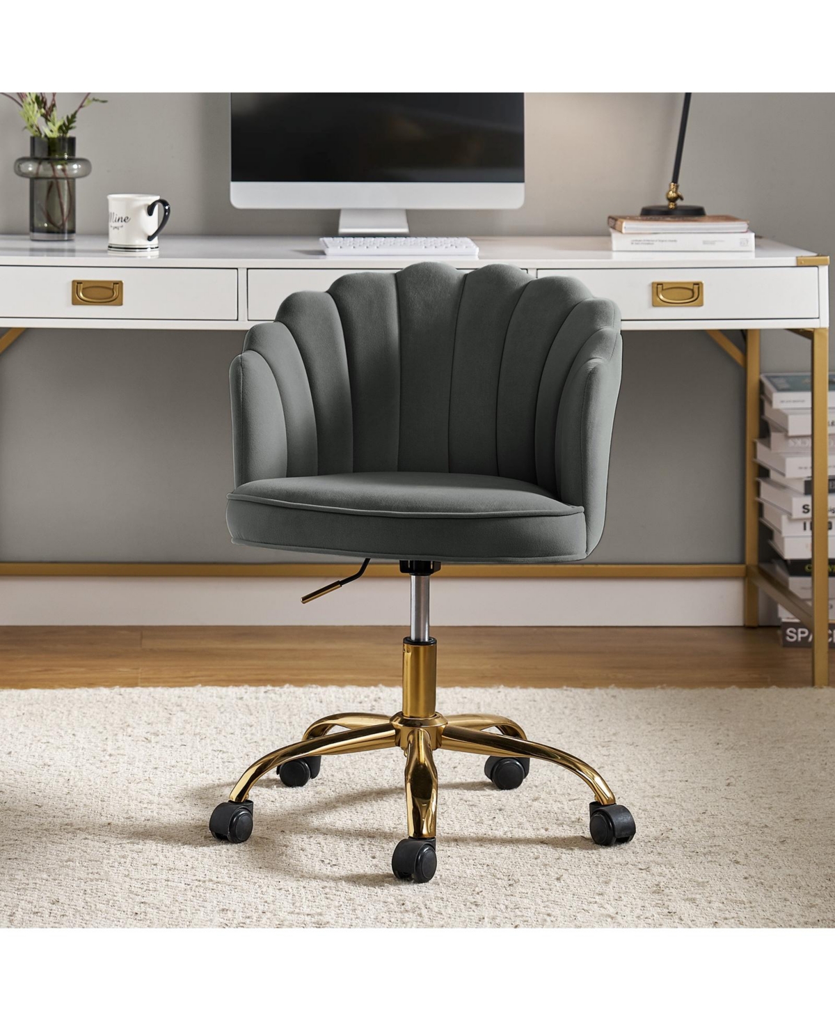 Hulala Home Woman Modern Cute Shell Back Upholstered Desk Chair for Vanity, Living Room