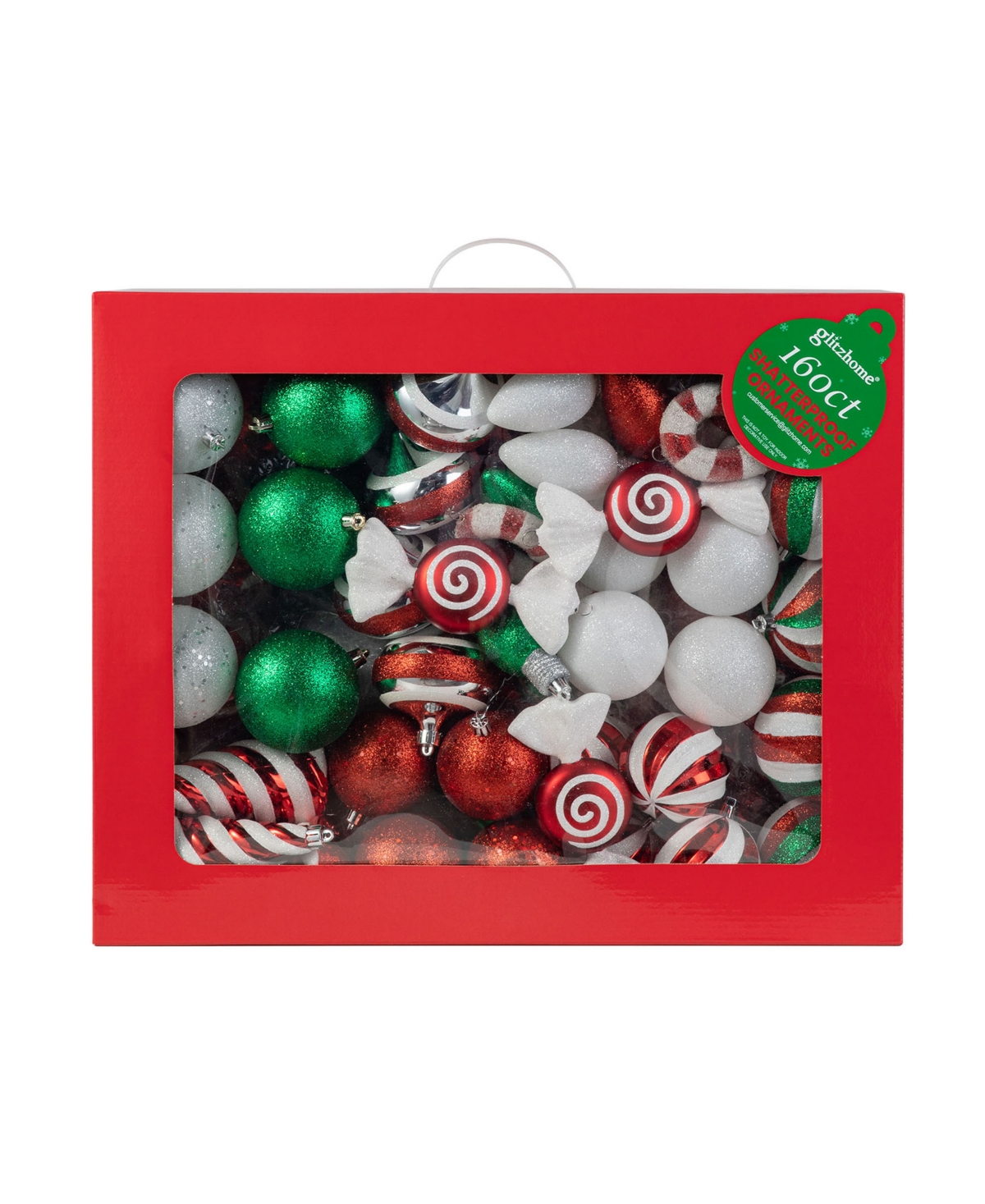 Glitzhome 160ct Christmas Whimsical Red Green Deluxe Boxed Shatterproof Ornaments In Multi