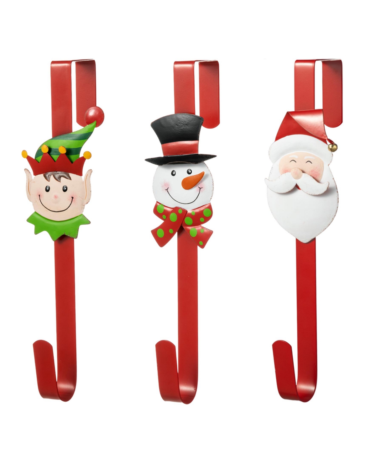14 H Set of 3 Christmas Metal Elf, Snowman Santa Wreath Hanger - Multi