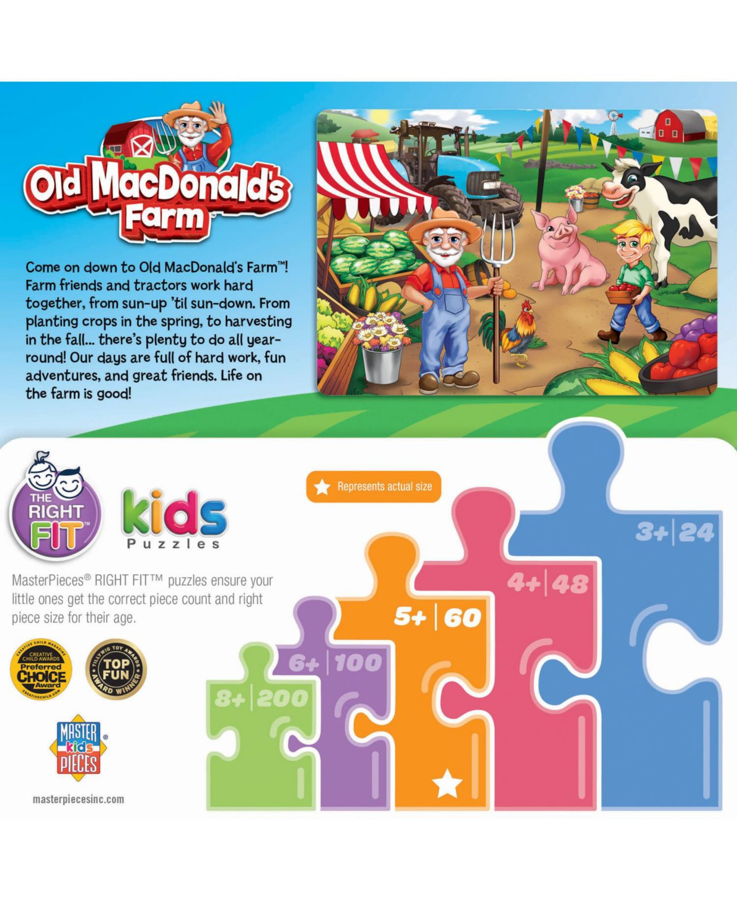 Детский пазл MasterPieces Puzzles Old MacDonald's Farm Market Day 60 Piece Puzzle, Ages 5+, цвет: Разноцветный — фото 3