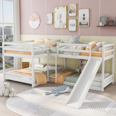 Streamdale Full And Twin Size L-Shaped Bunk Bed With Slide And Short Ladder