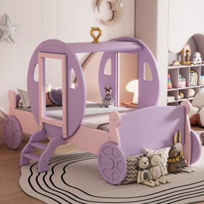Princess Carriage Bed with Crown and Platform