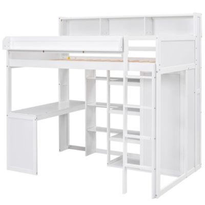 Streamdale Wood Twin Size Loft Bed With Multiple Storage Shelves And Wardrobe