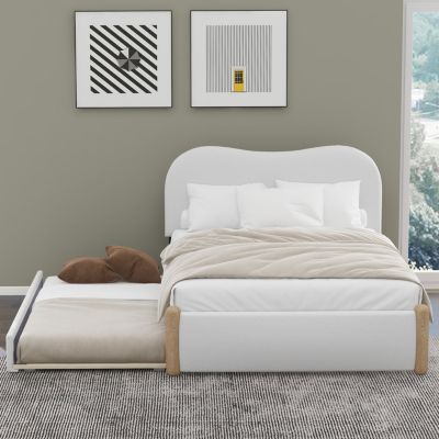 Streamdale Upholstered Platform Bed with Trundle, White