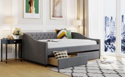 Streamdale Upholstered Daybed With Two Drawers, Wood Slat Support Full Size