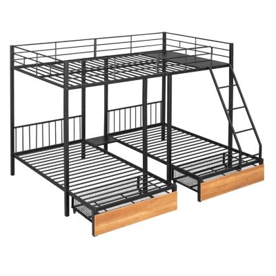 Streamdale Metal Triple Bunk Bed with Drawers and Rails