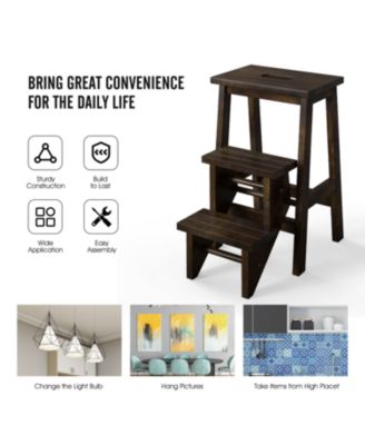 3-in-1 Rubber Wood Step Stool with Convenient Handle For Home
