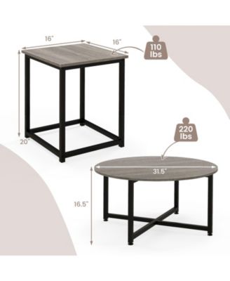 3-Piece Coffee Table Set Round Coffee Table and 2PCS Square End Tables
