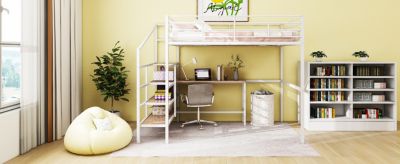 Streamdale Full Size Metal Loft Bed With Desk And Lateral Storage Ladder