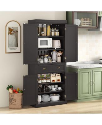 72'' Kitchen Pantry Storage Cabinet Tall Freestanding Cupboard w/ 4 Doors Large Drawer Brown