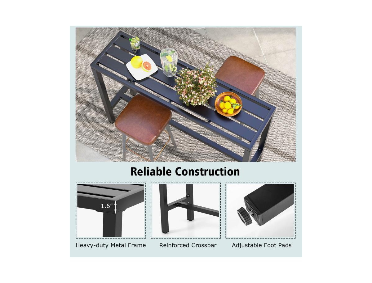 Slickblue Outdoor Bar Table with Waterproof Top and Heavy-duty Metal Frame