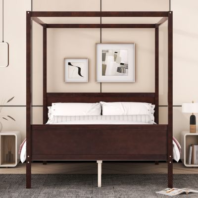 Streamdale Queen Canopy Platform Bed with Headboard (Espresso)