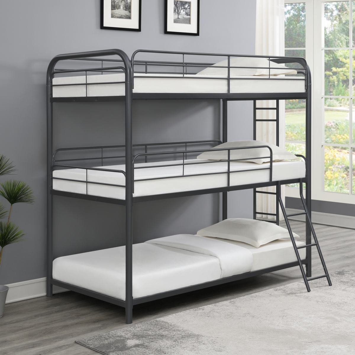 Simplie Fun Furniture Triple Bunk Bed, Twin/Twin/Twin, Black