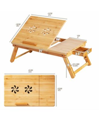 Bamboo Laptop Desk Adjustable Folding Bed Tray w/Drawer Heat Dissipation