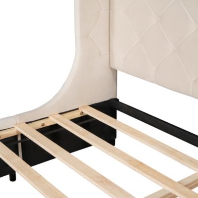 Streamdale Velvet Wingback Storage Platform Bed with Drawer