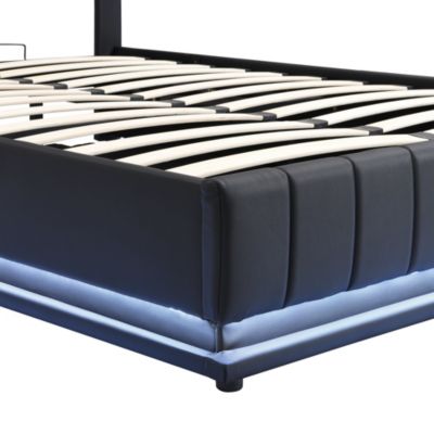 Streamdale Modern White Upholstered Bed with Storage and LED Light - Full