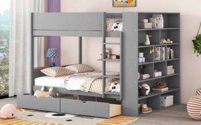 Streamdale Full Over Full Bunk Bed With 2 Drawers And Multilayer Cabinet