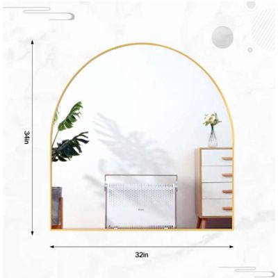 Arched Wall Mounted Mirror 32"x34" in Gold