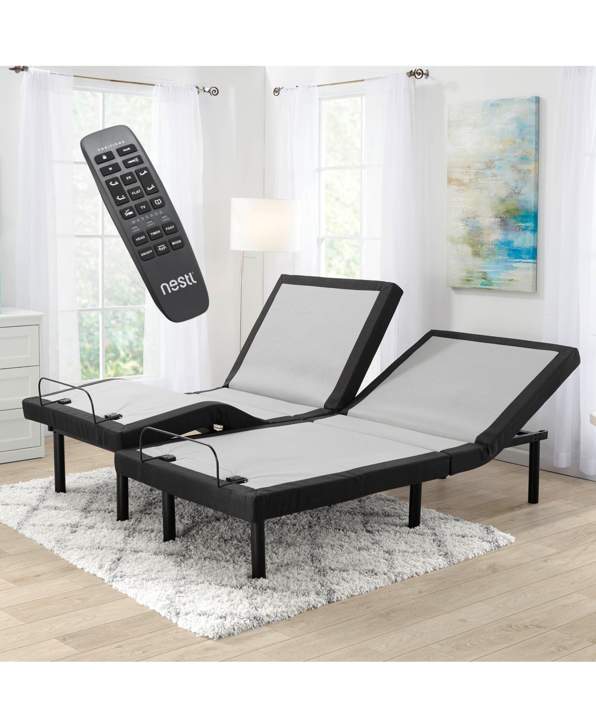 Clara Clark Adjustable Head & Foot Zero Gravity Massage Bed Base - with Wireless Remote, Usb Ports, Led Light -
