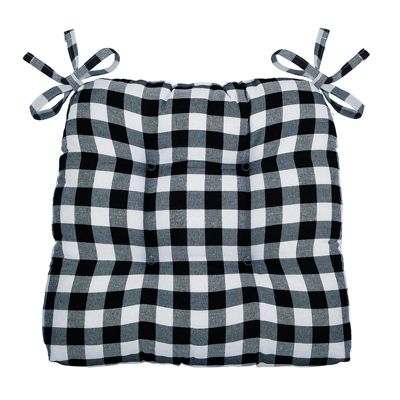 Country Living Gingham Plaid Checkered Farmhouse Chair Cushion Pads, 8-Piece Set
