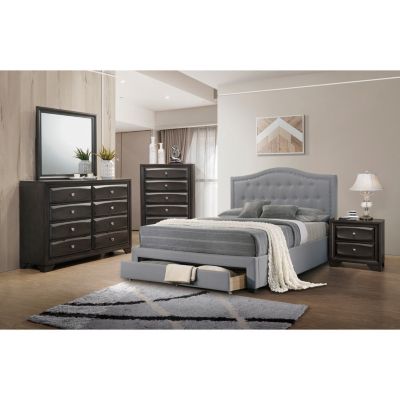 Light Grey Twin Bed with Drawer Storage & Button Tufted Headboard