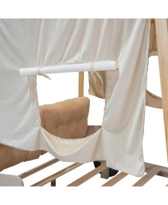 Streamdale Wood Full Size Car Bed With Pillow, Ceiling Cloth And LED