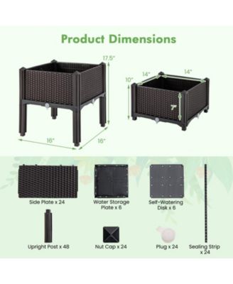 2 Set Elevated Plastic Raised Garden Bed Planter Kit for Flower Vegetable Grow-Brown