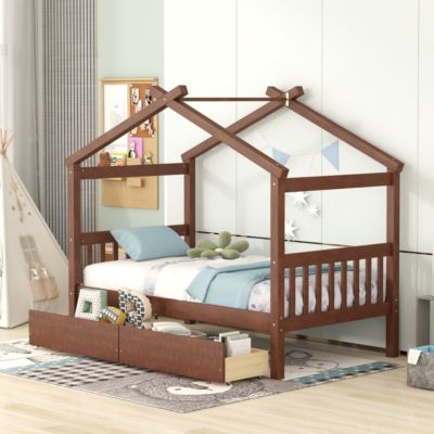 Streamdale Twin Size Wooden House Bed With Drawers