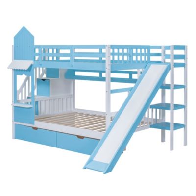 Castle Bunk Bed with Drawers, Shelves & Slide