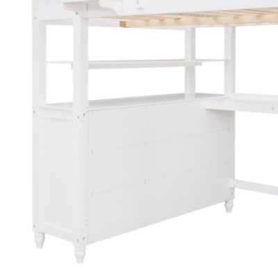 Streamdale Espresso Wooden Loft Bed with Desk and Drawers