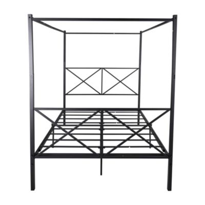 Metal Queen Canopy Bed Frame with X-Frame