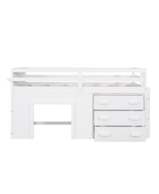Twin Size Loft Bed with Cabinet and Shelf