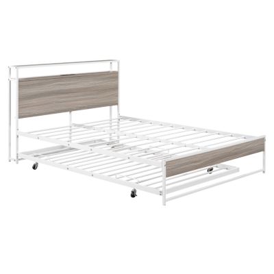 Streamdale Metal Platform Bed Frame w/ Trundle, USB Ports