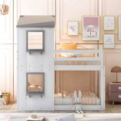 Streamdale Twin Over Twin Bunk Bed Wood Bed With Roof, Window, Guardrail, Ladder