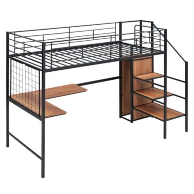 Streamdale Metal Loft Bed with Desk, Storage Ladder & Wardrobe