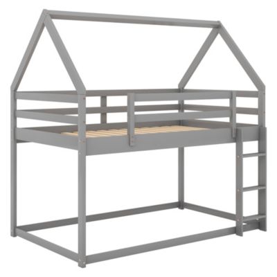 Twin Over Twin Low Bunk Bed, House Bed With Ladder