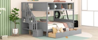 Streamdale Twin Over Full Bunk Bed With Shelfs, Storage Staircase And 2 Drawers