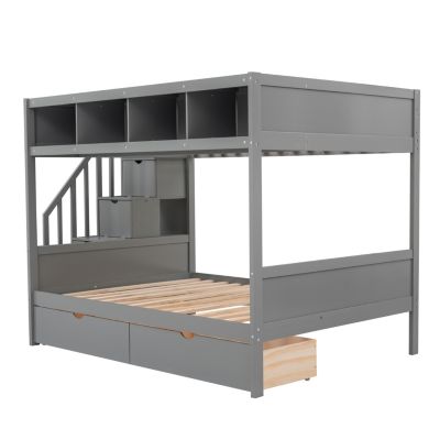 Streamdale Twin Over Full Bunk Bed With Shelfs, Storage Staircase And 2 Drawers