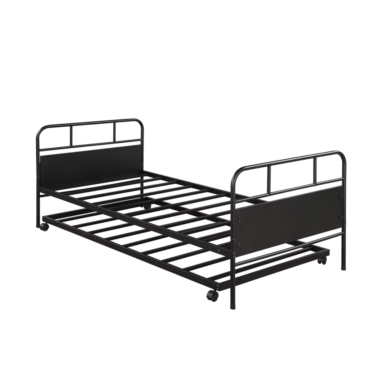 Streamdale Furniture Metal Daybed Platform Bed Frame With Trundle Built-In Casters, Twin Size