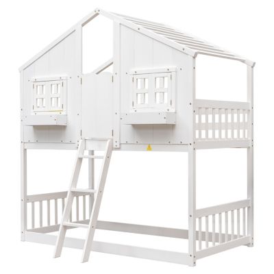 Streamdale Twin Bunk House Bed with Roof and Safety Rails