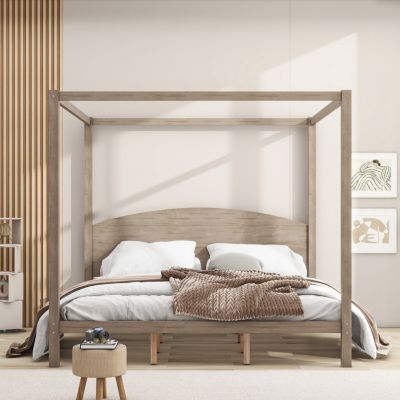 Streamdale King Size Canopy Platform Bed With Headboard And Support Legs, Wash