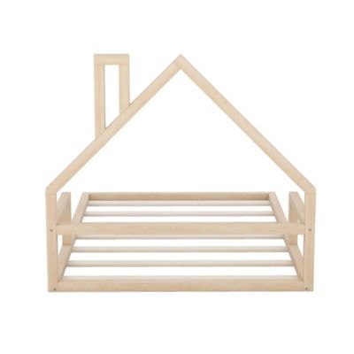  Full Size Wood Floor Bed With House-Shaped Headboard