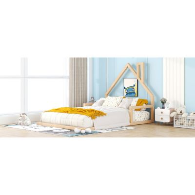  Full Size Wood Floor Bed With House-Shaped Headboard