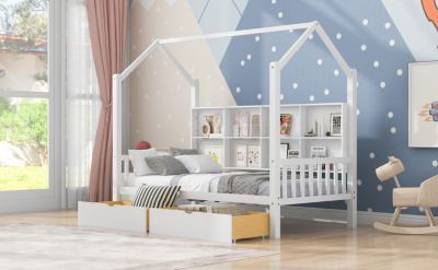 Streamdale Wooden Twin Size House Bed With 2 Drawers, Kids Bed With Storage Shelf