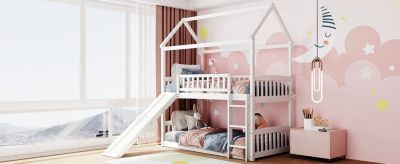 Streamdale Twin Over Twin Bunk Bed With Slide, House Bed With Slide