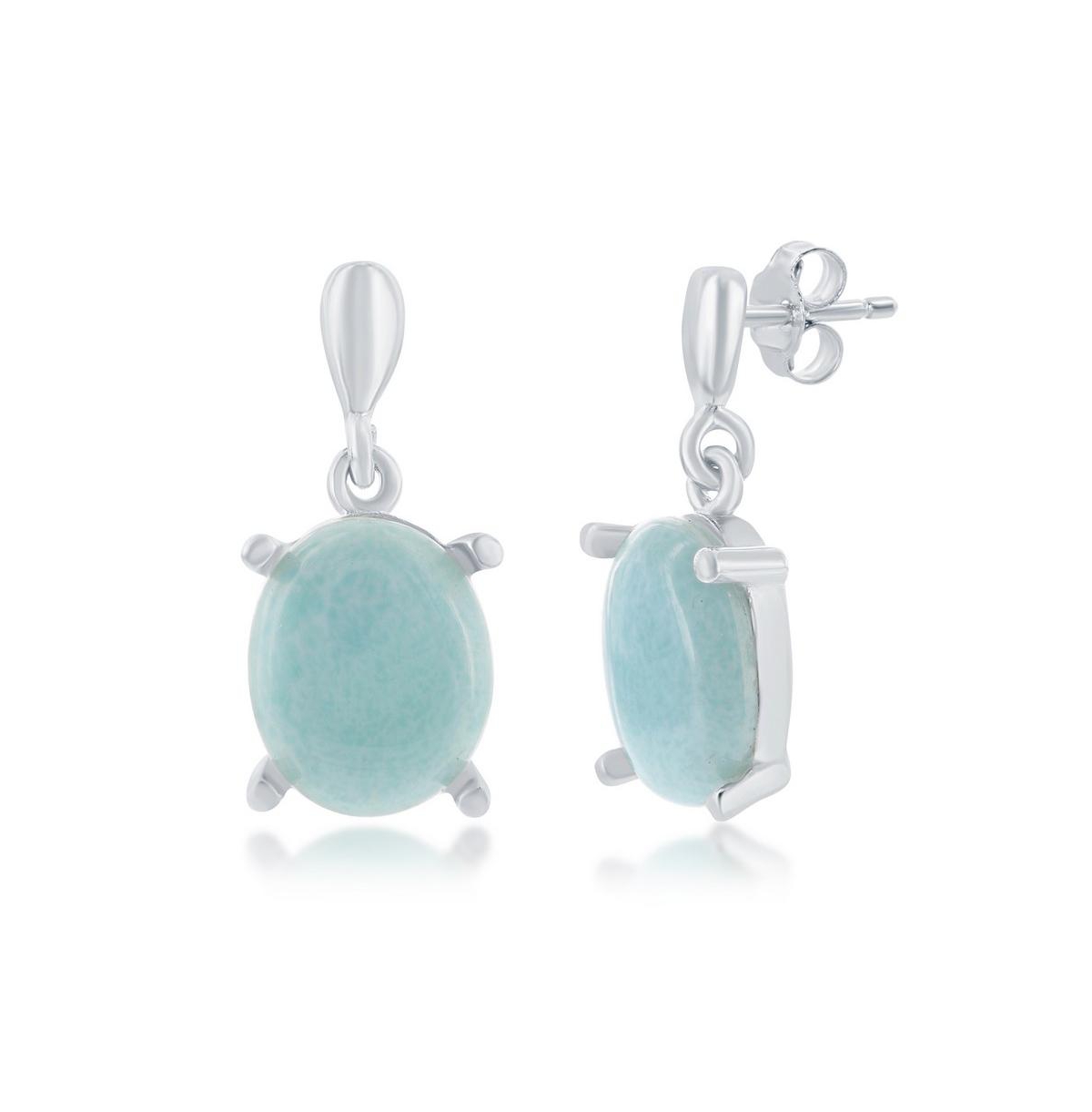 Sterling Silver Four-Prong Oval Larimar Dangle Earrings - Blue