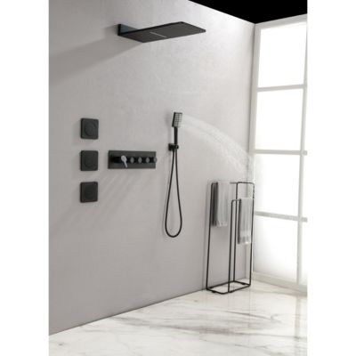 Wall Mounted Waterfall Rain Shower System With 3 Body Sprays &amp; Handheld Shower